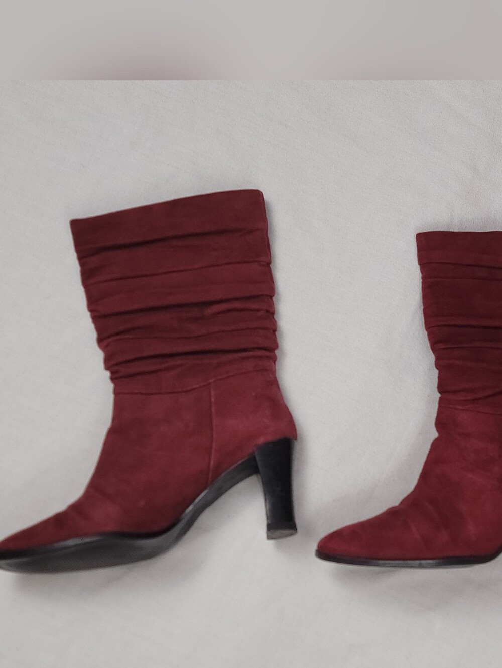 Worthington Burgundy Suede Mid-Calf Heeled Boots Size 6M Chic Western Country